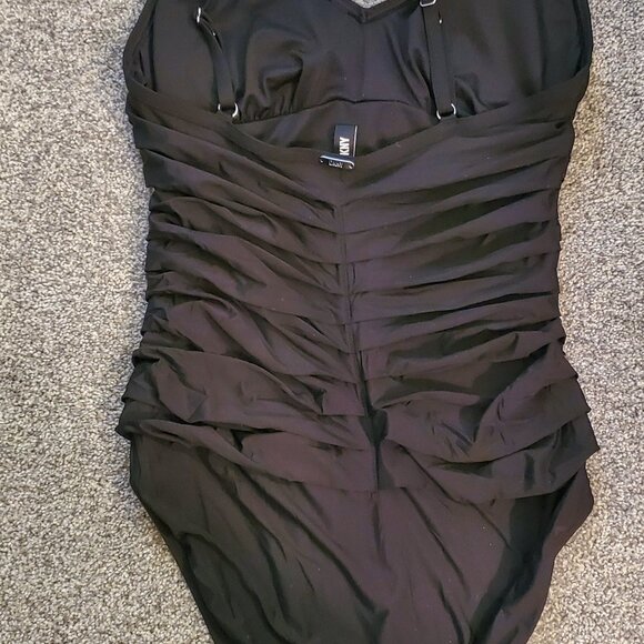 DKNY Women's Solid Pleated V-Neck One-Piece Swimsuit Small Black - Picture 2 of 3